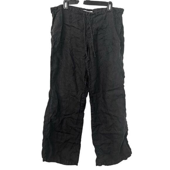 Victoria's Secret Drawstring Linen Blend Straight Leg Casual Pants Black Size 12 - Picture 1 of 4